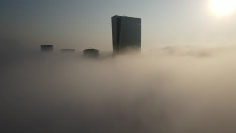 foggy cityscape with skyscrapers