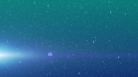 animación de nieve cayendo sobre puntos brillantes de luz con espacio de copia y estrellas en fondo azul