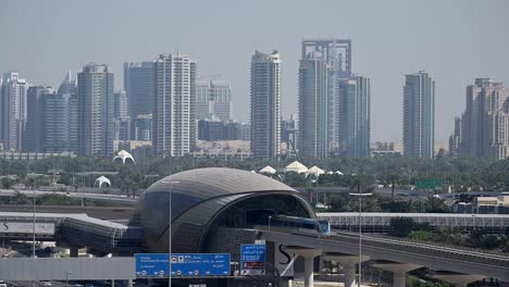 Dubai Skyline with Metro Train