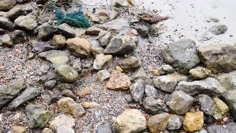 waves gently wash over rocky beach