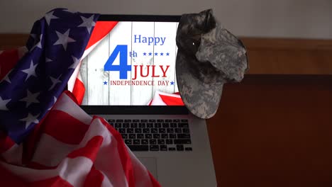 American-flags-with-inscription-Happy-Independence-Day-on-laptop