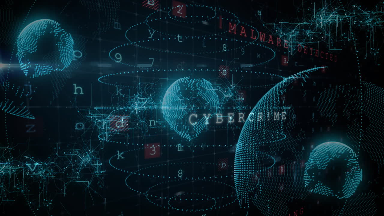 Animation of data processing over globes on black background