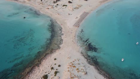 elafonissi beach birds eye view through the narrow sand passage