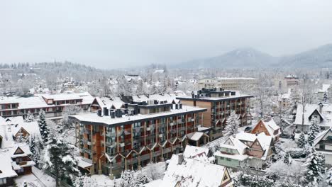 Snow-on-Buildings-in-Zakopane,-Poland-Aerial