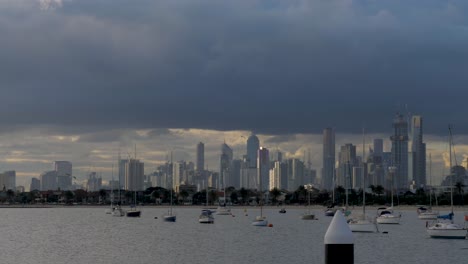 St-Kilda-Pier,-Melbourne-Australia-Melbourne-CBD-skyline-View-from-St-Kilda-pier-St-Kilda-Beach,-attraction,-Melbourne