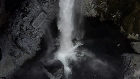 Antena:-Cañón-De-Nieve-Con-Caballos-Y-Personas-De-Pie-Sobre-Una-Roca-En-Islandia-Hierba-Verde,-Nieve,-Hielo