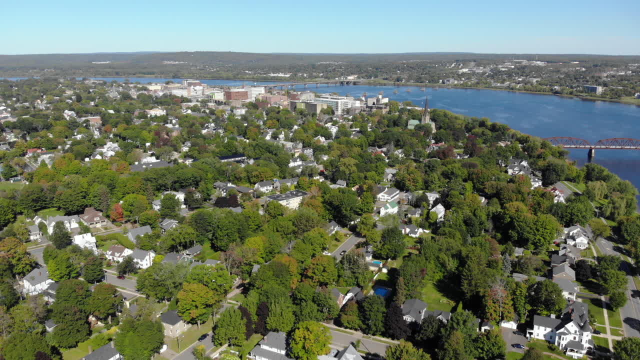 AERIAL: Flying Over Downtown Fredericton On A Sunny Summer Day