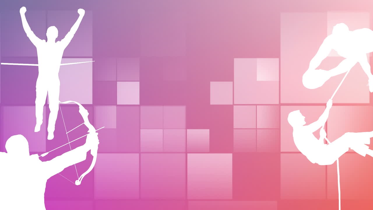 움직이는 사각형 위에 스포츠맨의 실루 ⁇ 의 애니메이션