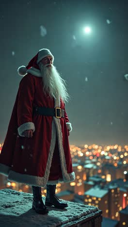 santa claus en un techo por la noche