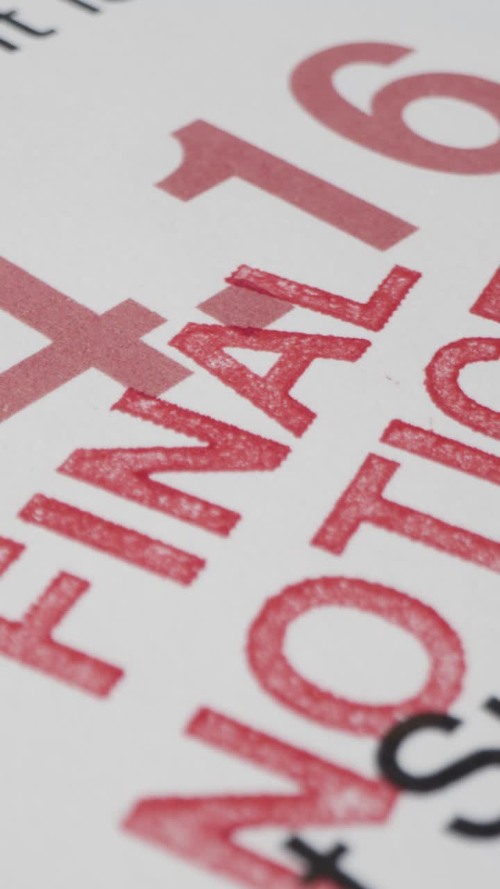 Close Up Vertical Video Of Final Notice Bill Rise In Cost Of Living