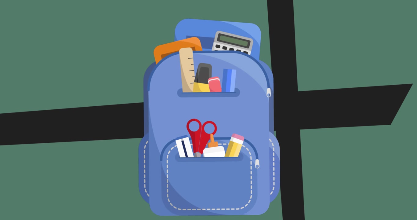Animasi ikon tas sekolah dengan latar belakang hijau