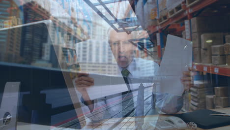 animación del procesamiento de datos financieros sobre las personas que trabajan en el almacén