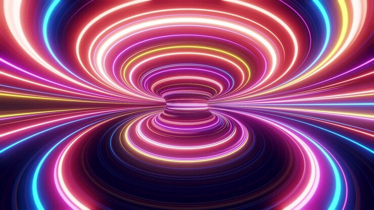 Cerchio neon iperguida a velocità della luce multicolore