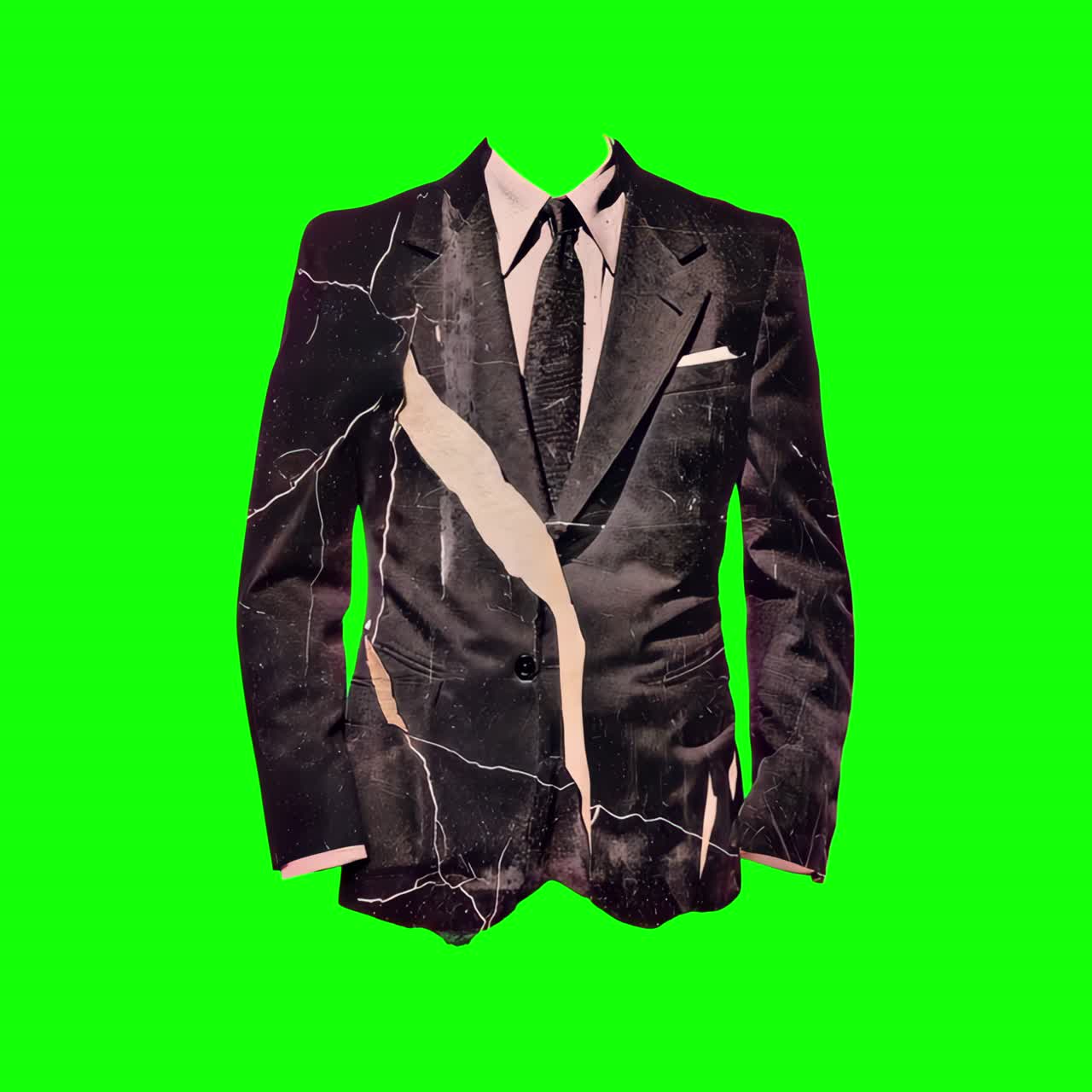 Men's suit ripped paper animation, transparent 4K video, green screen