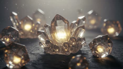 A Captivating Display of Shimmering Crystals Illuminated by Soft Light, Creating a Magical and Enchanting Atmosphere with Dazzling Reflections and Textures
