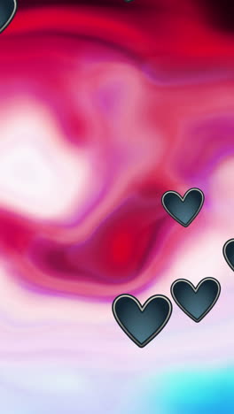 animation of black hearts moving on multicoloured background