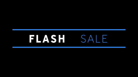 texto de venta de flash blanco y azul que aparece contra una pantalla negra
