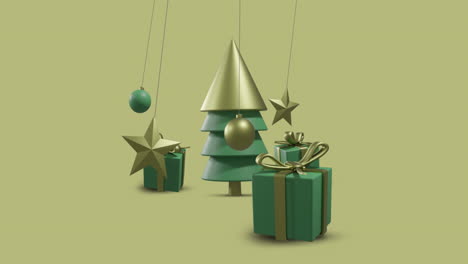 animación de decoraciones navideñas en fondo amarillo.