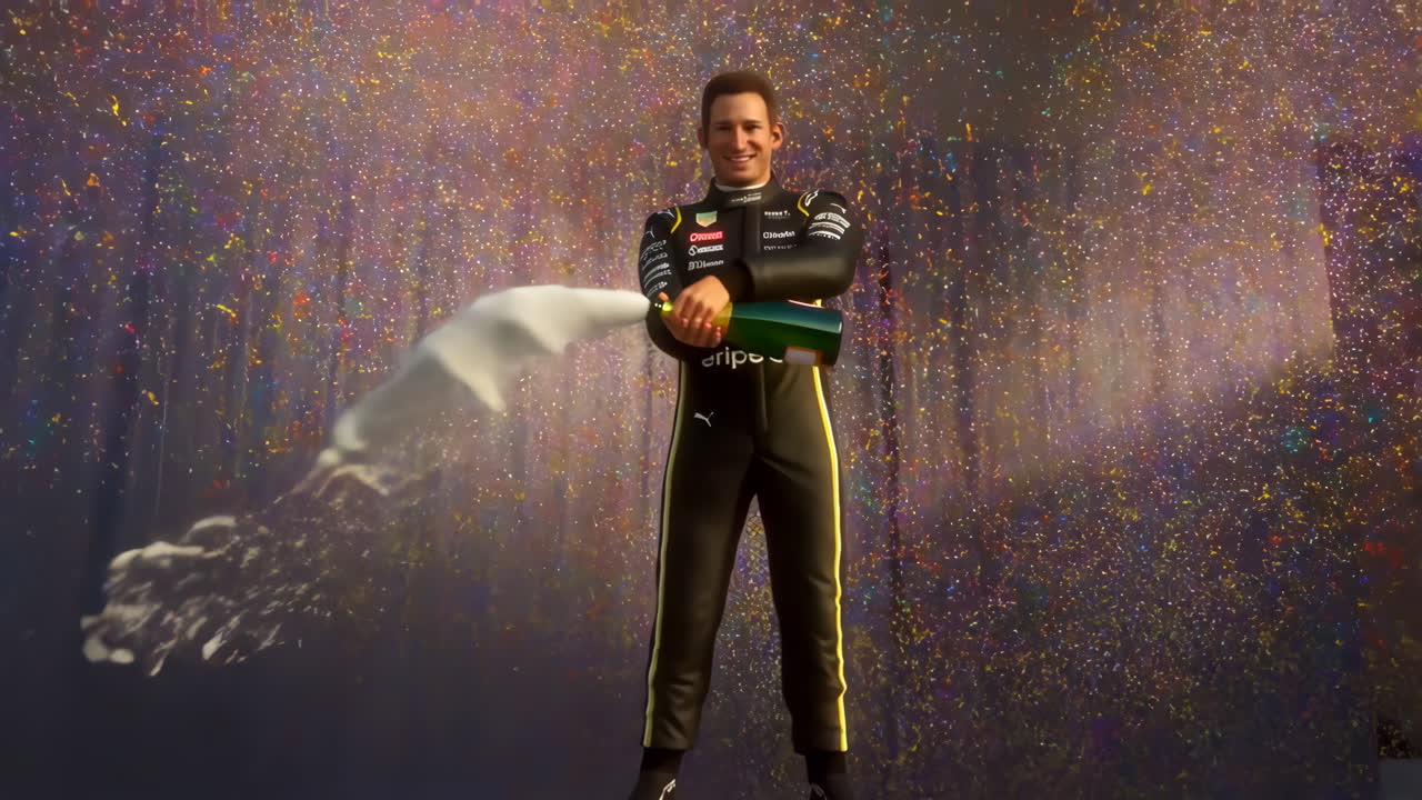 Race Car Driver's Victorious Champagne Celebration