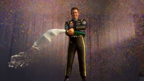 race car driver's victorious champagne celebration