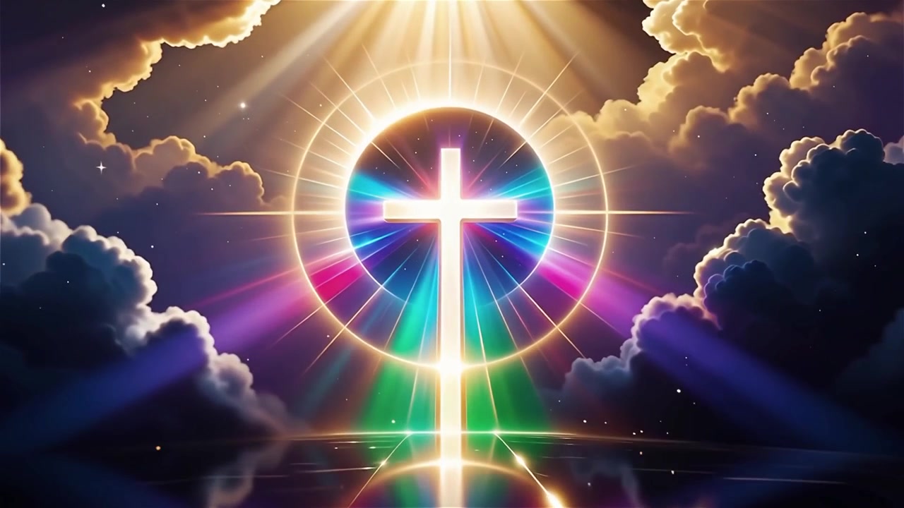 Croce Cristiana Luce Celestiale Sfondo per il Culto.