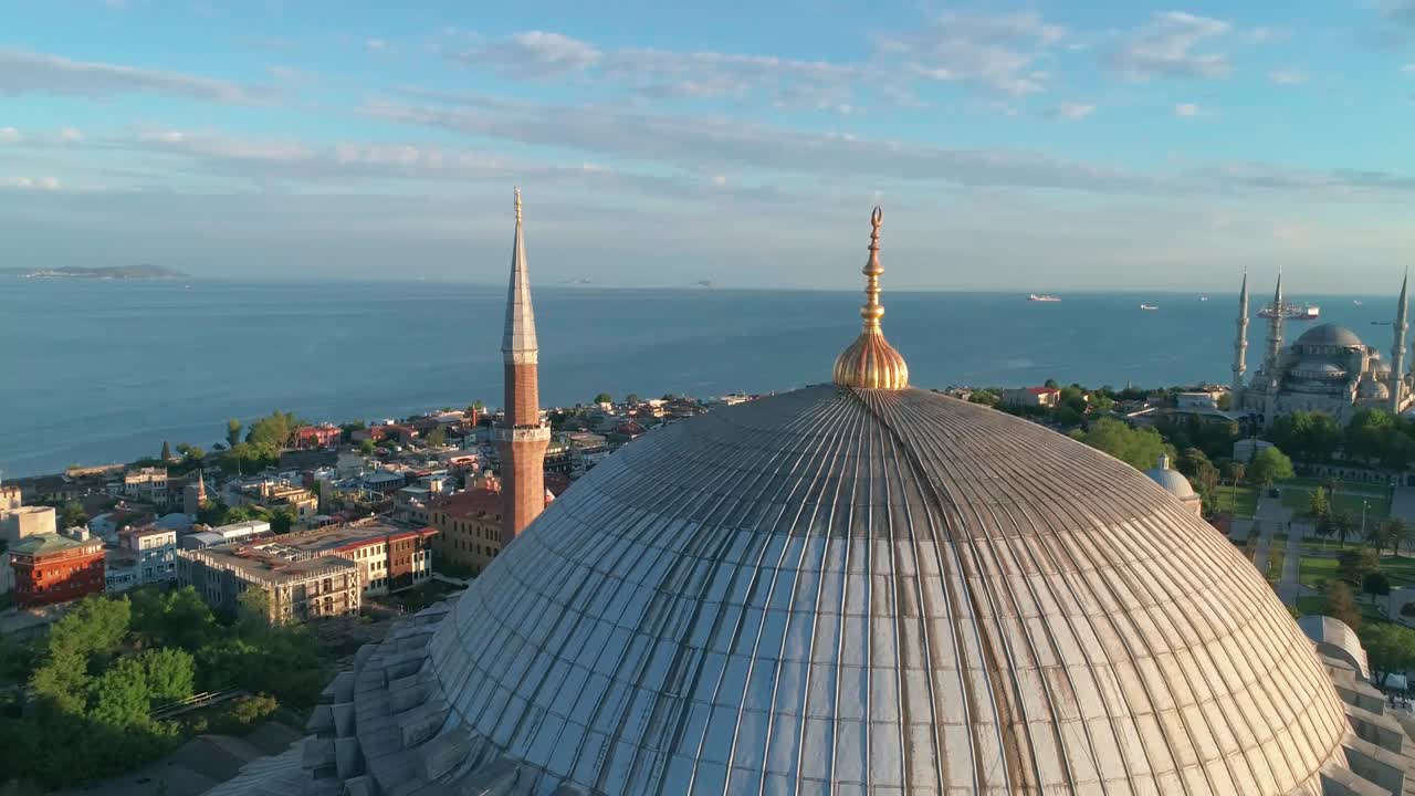 hagia sophia imágenes de avión no tripulado al atardecer