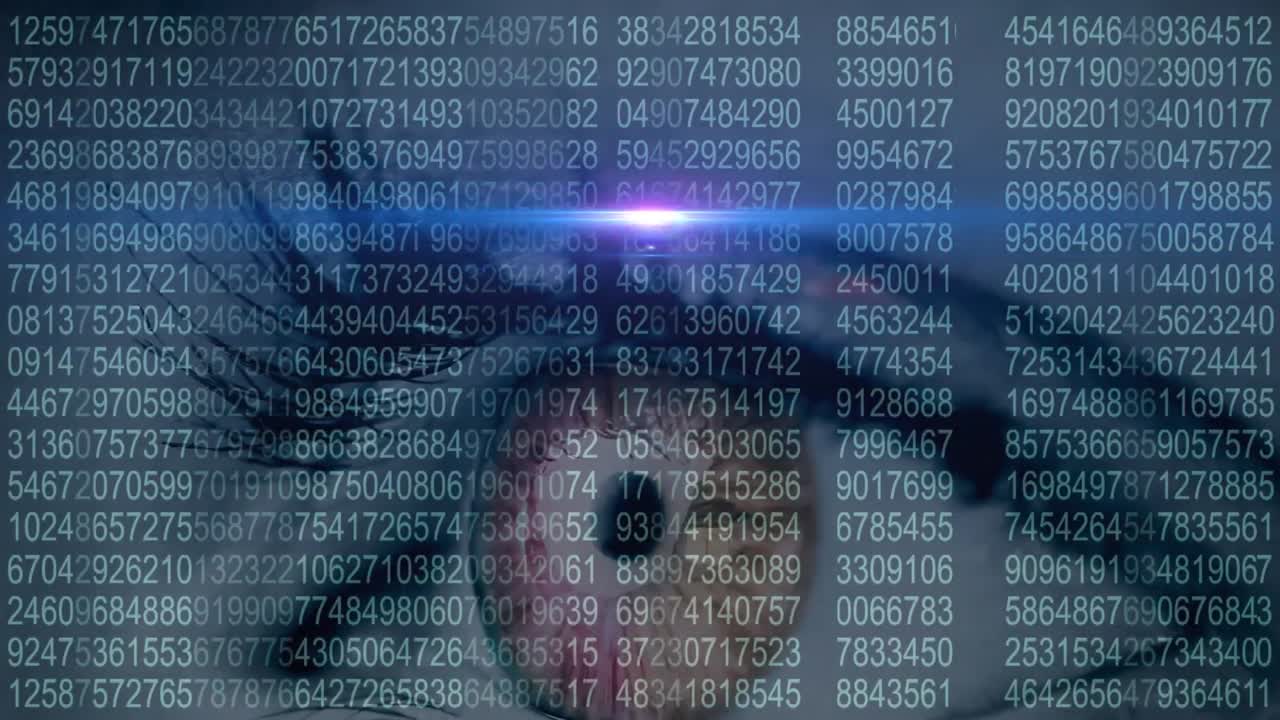 Animation of numbers changing over woman's eye