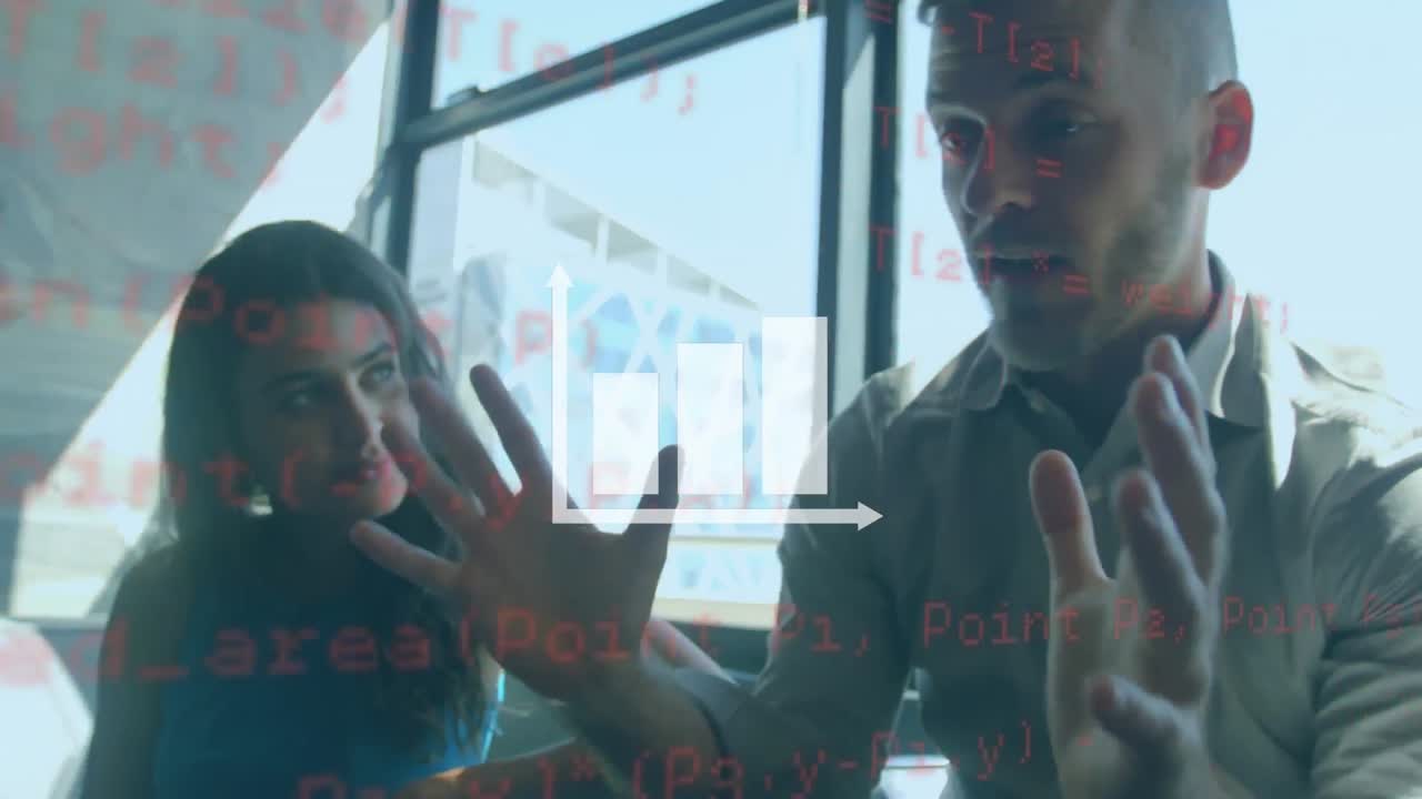 animación del procesamiento de datos sobre diversas personas de negocios en la oficina