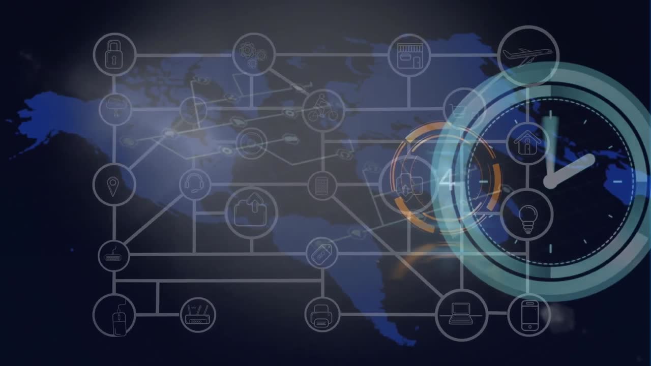 animación de la red de conexiones a través de un reloj móvil