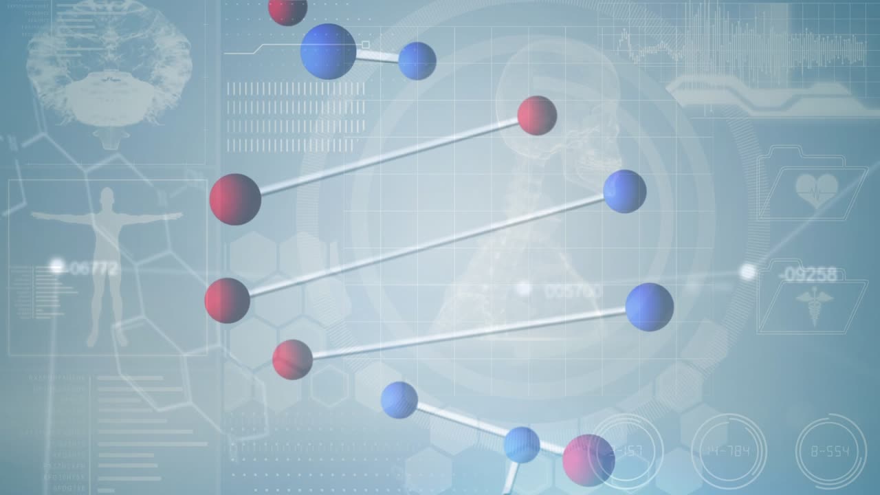 Animation af DNA-streng over databehandling