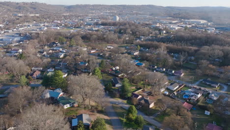 aerial drone footage flying over the neighborhood in clifton hills chattanooga, tennessee.