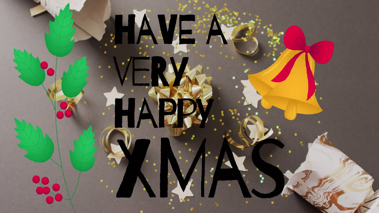 크리스마스 축하 문자의 애니메이션 크리스마스 장식 위에 텍스트