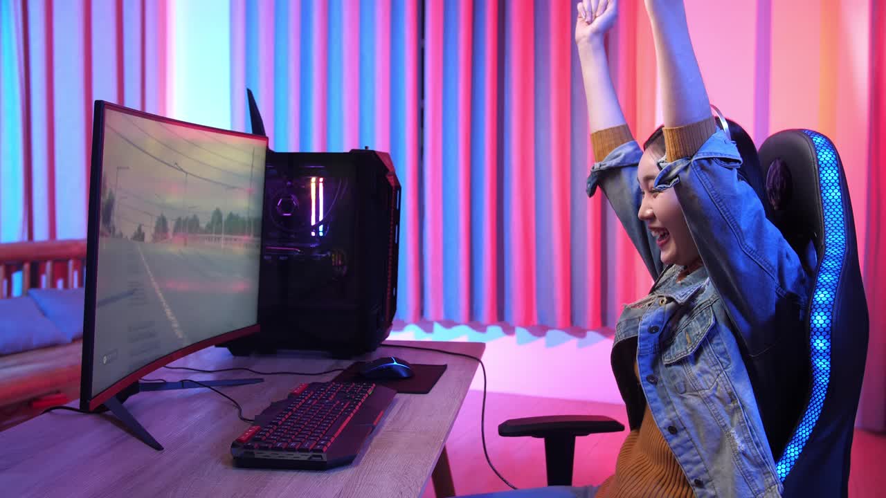Girl Player Celebrates Victory Video Game