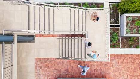 above, business people and walking on stairs