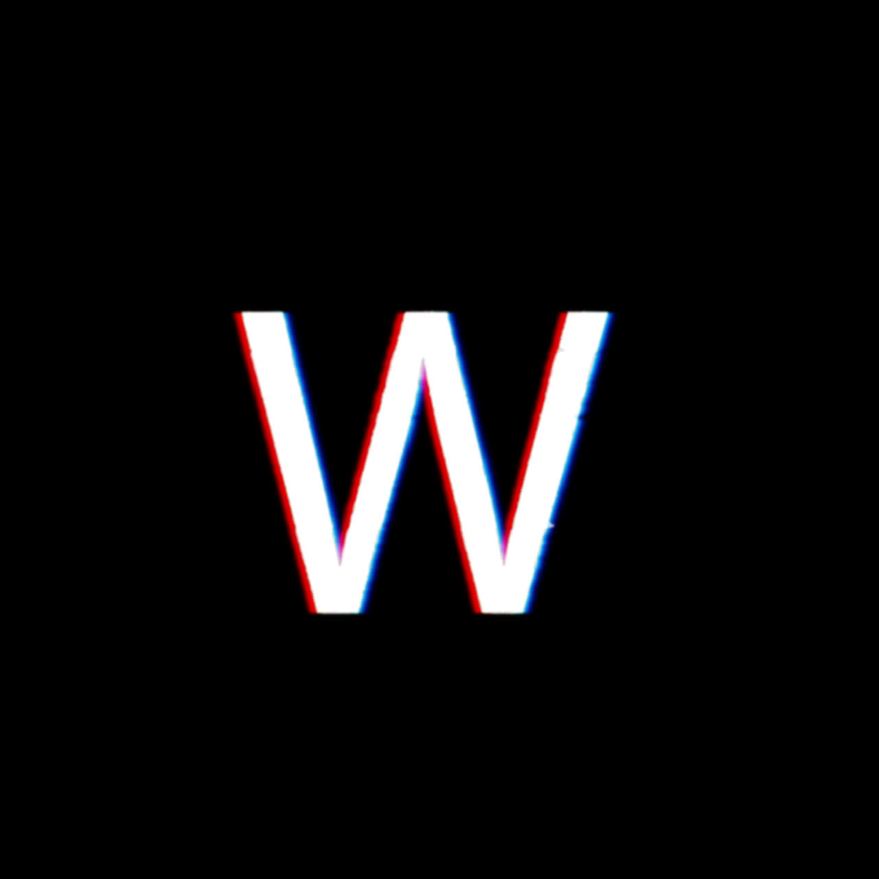 Lettera W con effetto glitch su sfondo nero