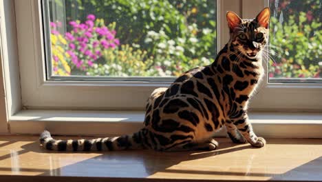 bengal cat by the window