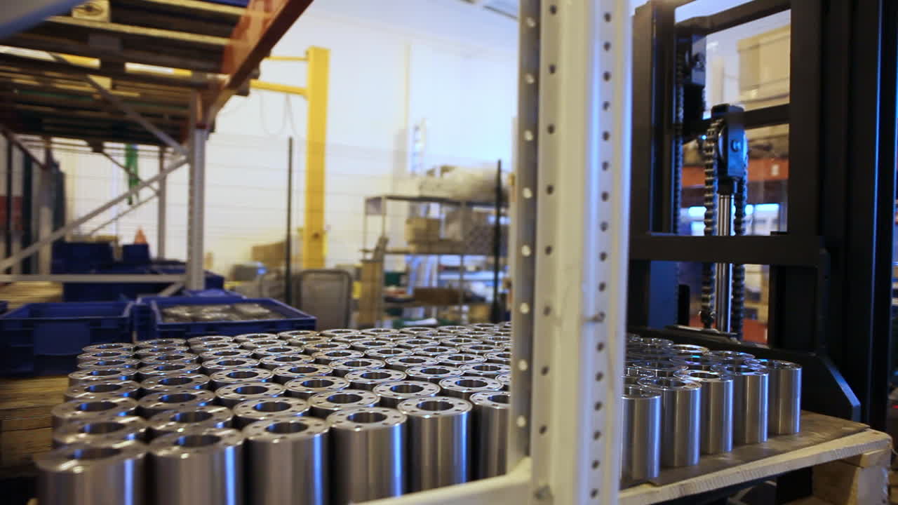Machine parts production. Metal products transported to machining shop