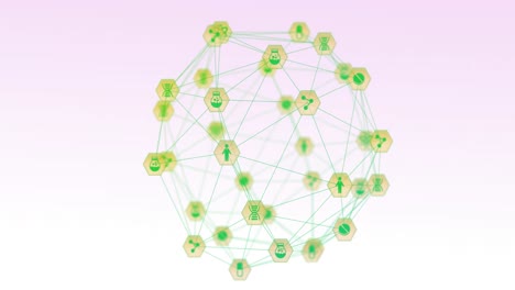 animation of network of connection and icons over white background