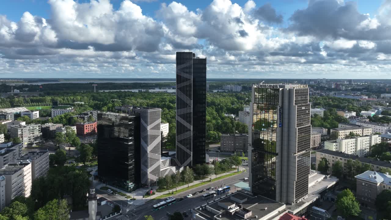 Aerial drone view of Tallinn city center with the Arter business quarter. Estonia