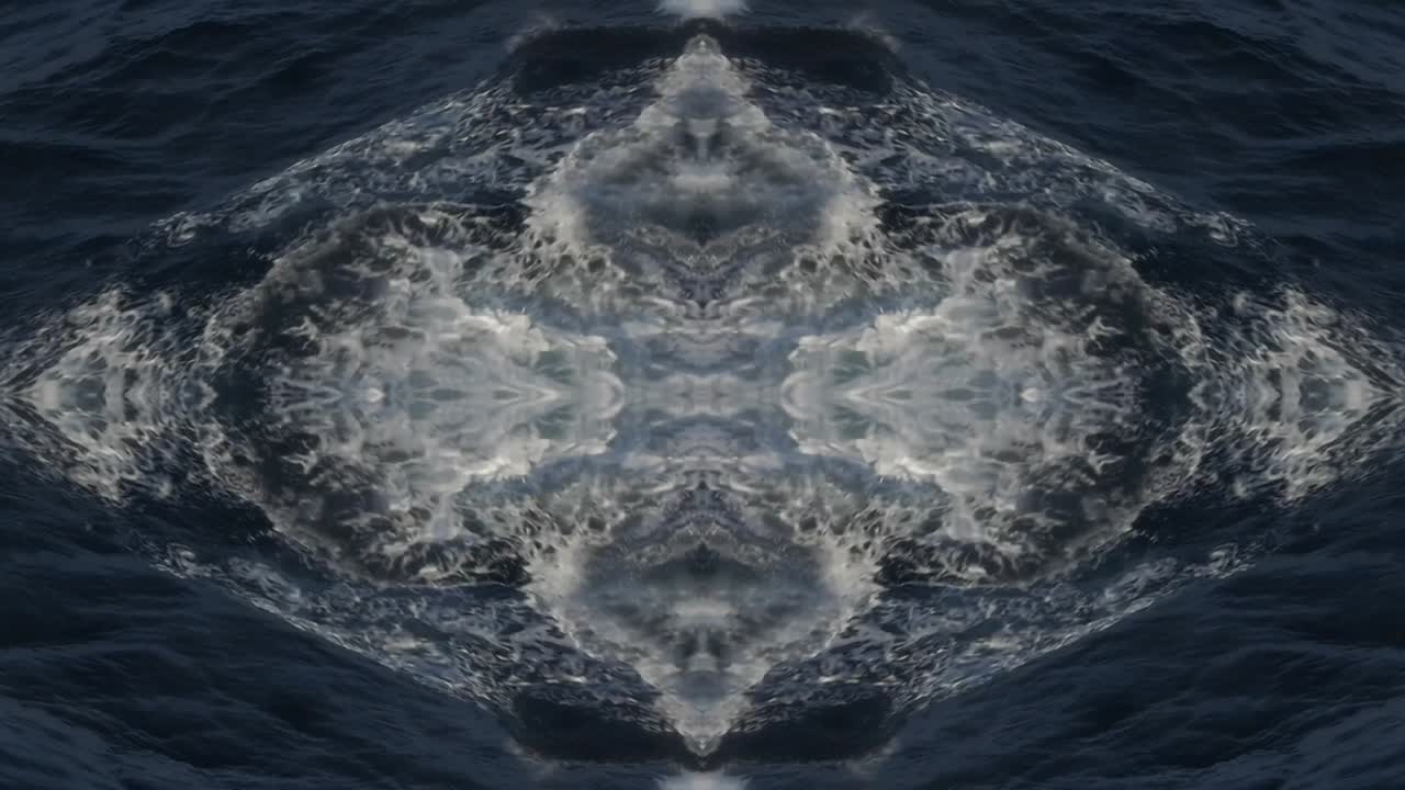 Beautiful kaleidoscopic petterns from sea water and waves mirrored into abstract visuals and special effects