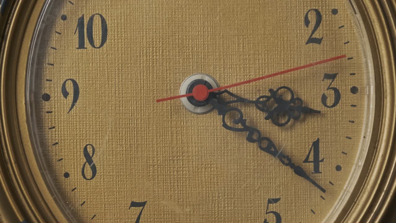 Old Retro Wall Clock with Moving Second Hand, Close-Up