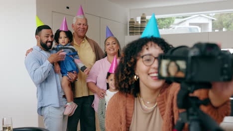 girl, birthday party and family with camera