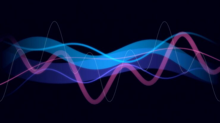 Onde sonore animate astratte in blu e rosa