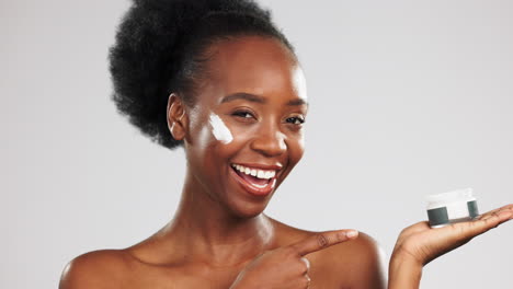 face, skincare and black woman with cream