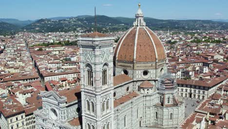 cathedral church dome building in florence, italy - aerial orbit