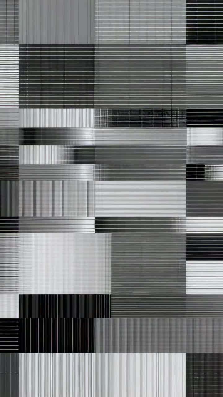 Vertical video: Displaying glitch mosaic persisting across screen, showing shifts in gray stripes