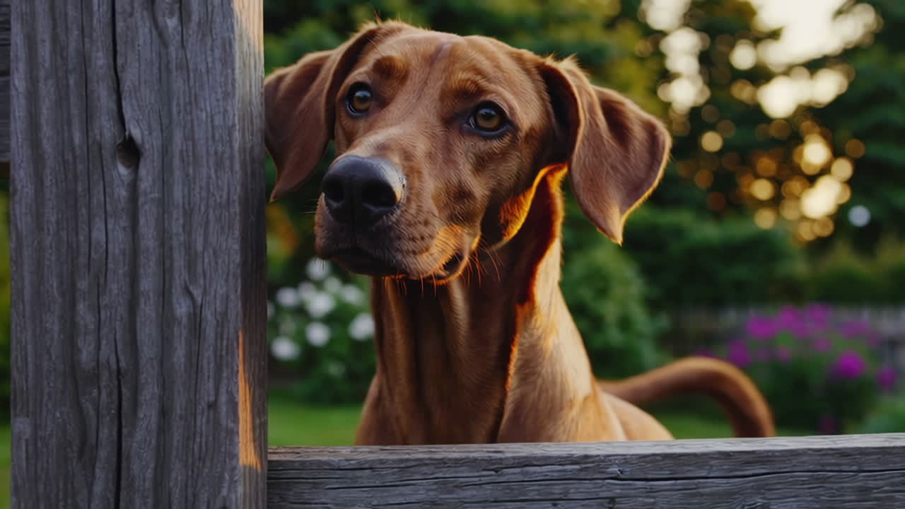 Curious Dog by Wooden Fence