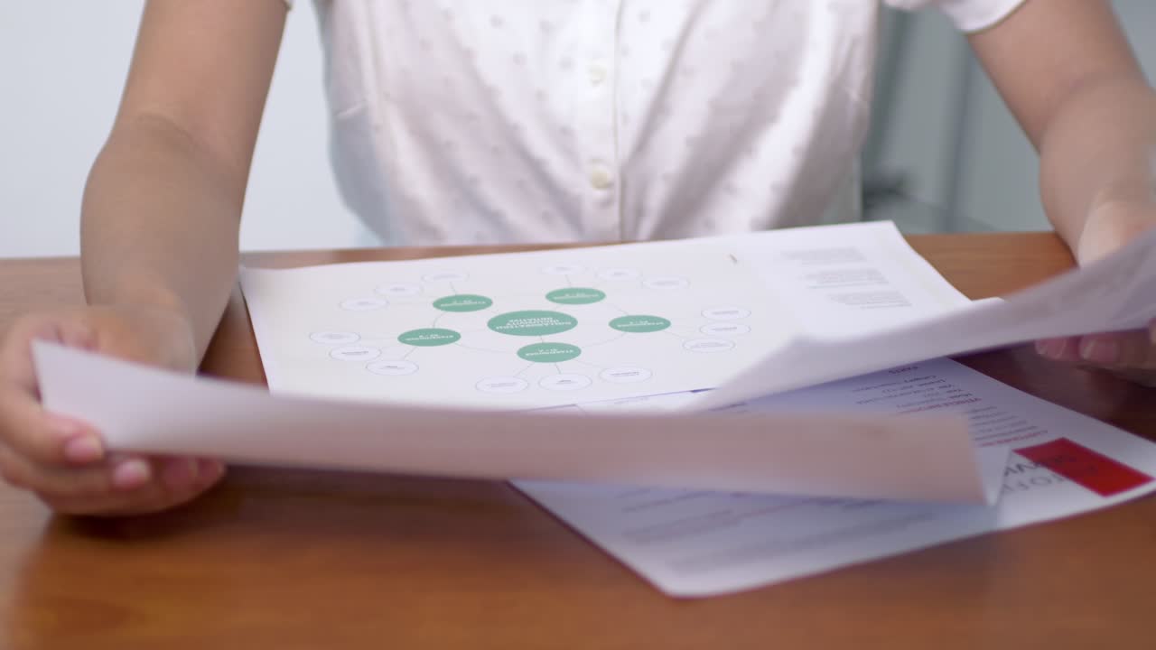 A person sorts and organizes important business documents to enhance workflow efficiency