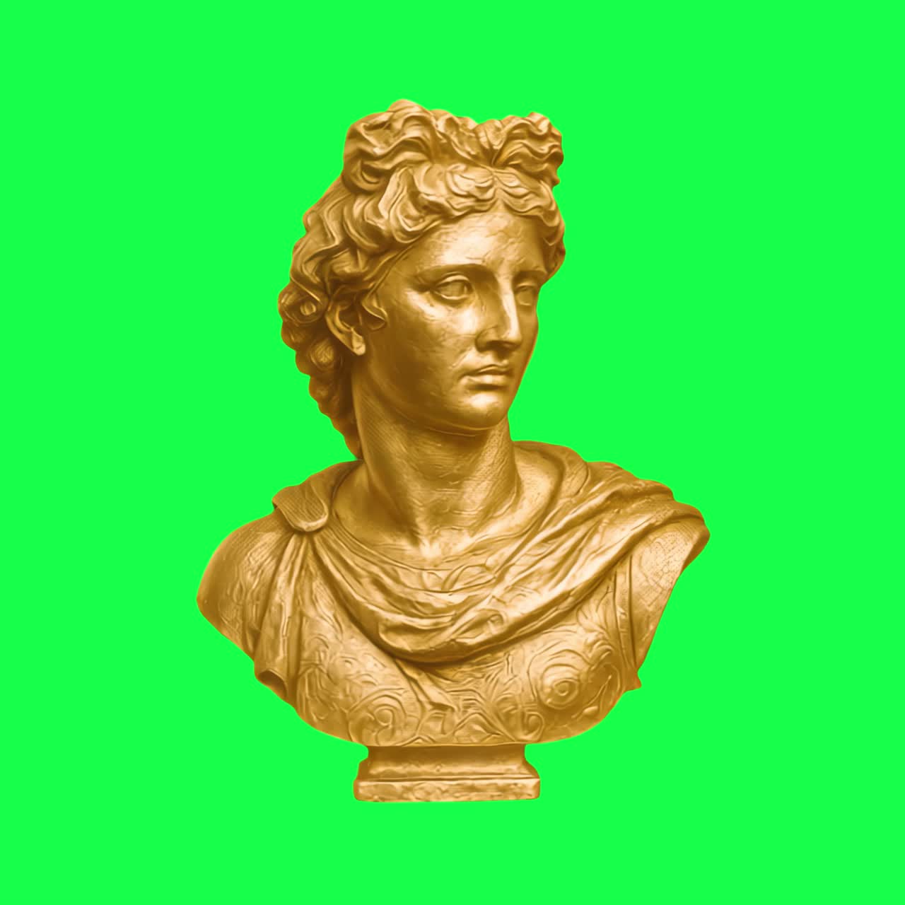 Golden statue animation, transparent 4K video, green screen