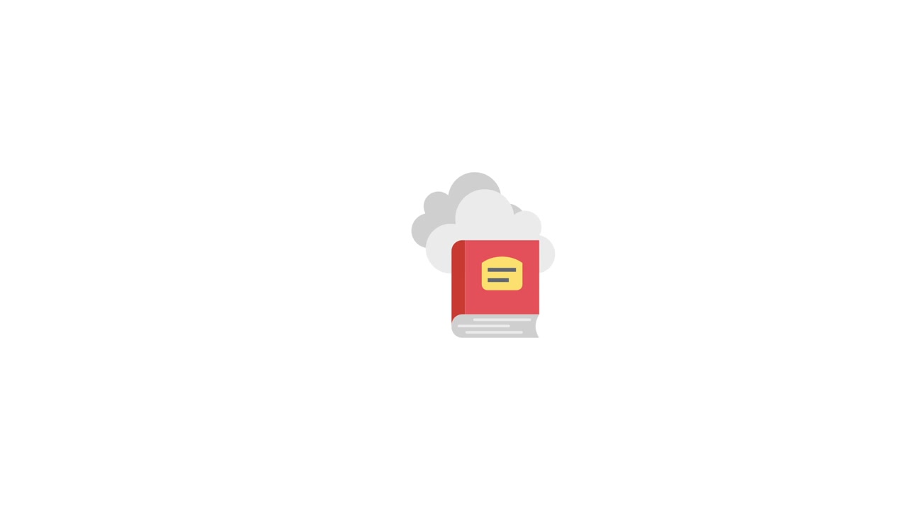 Animated Icon of a Book with Cloud for Digital Knowledge